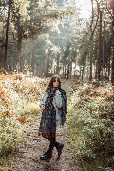 Grey Paisley Blanket Scarf - ForageDesign