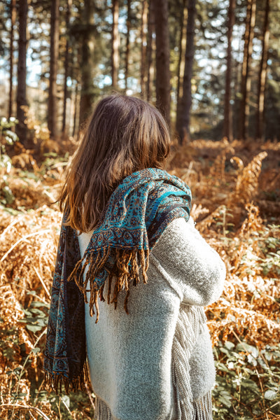 Grey Paisley Blanket Scarf - ForageDesign