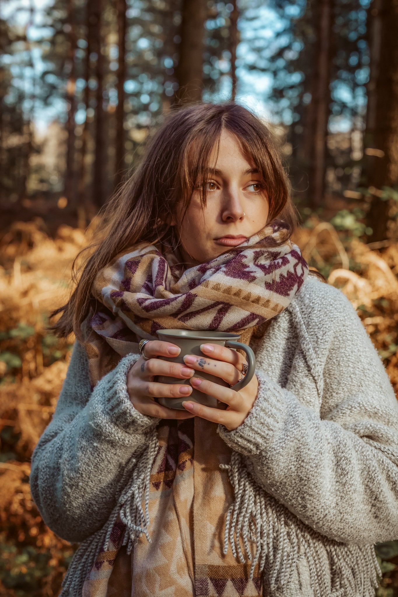 Gentle Brown Boho Blanket Scarf - ForageDesign