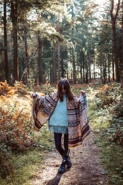 Gentle Brown Boho Blanket Scarf - ForageDesign