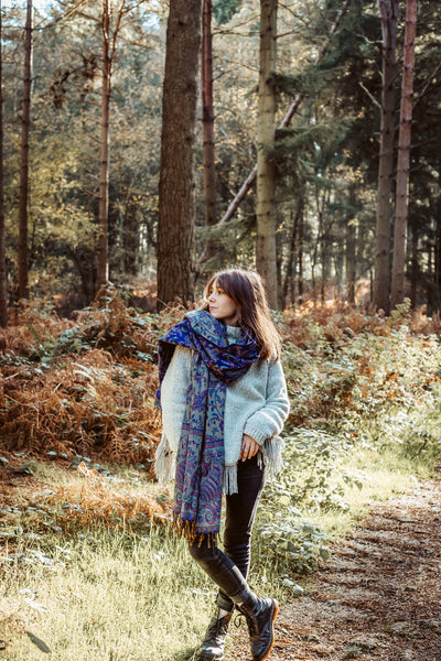 Purple Paisley Blanket Scarf - ForageDesign