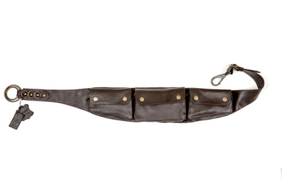 Long Leather Three Pocket Belt - Brown