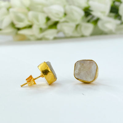 18k Gold Plated Studs | Raw Moonstone - ForageDesign