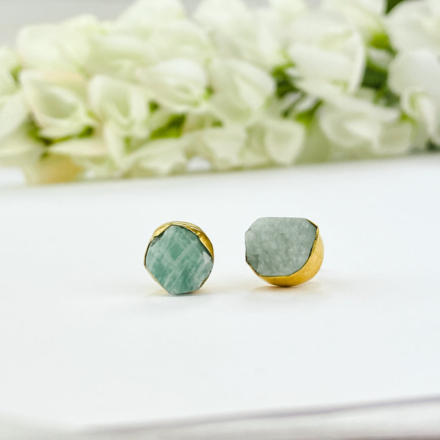 18k Gold Plated Chain Earrings | Raw Amazonite - ForageDesign