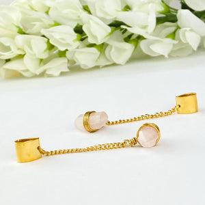 18k Gold Plated Chain Earrings | Rose Quartz Point - ForageDesign