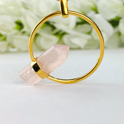 18k Gold Plated Pendant | Rose Quartz Point - ForageDesign
