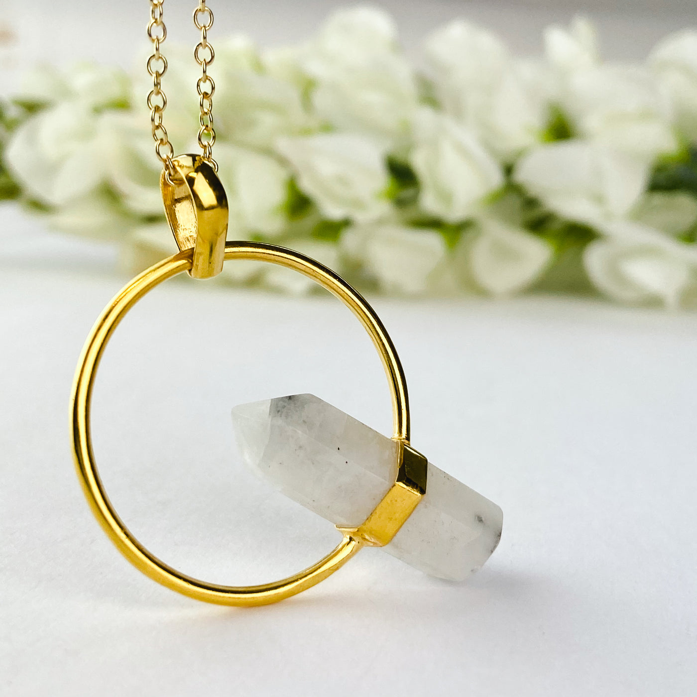18k Gold Plated Pendant | Raw Moonstone Point - ForageDesign