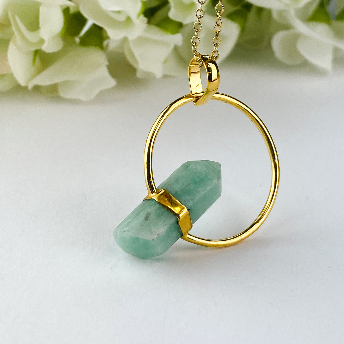 18k Gold Plated Pendant | Amazonite Point - ForageDesign