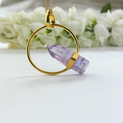18k Gold Plated Pendant | Raw Amethyst Point - ForageDesign