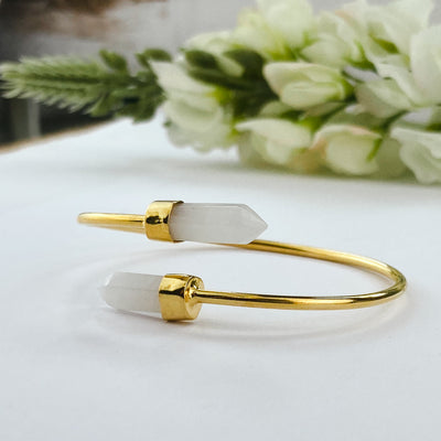 18k Gold Plated Bracelet | Raw Moonstone Point - ForageDesign