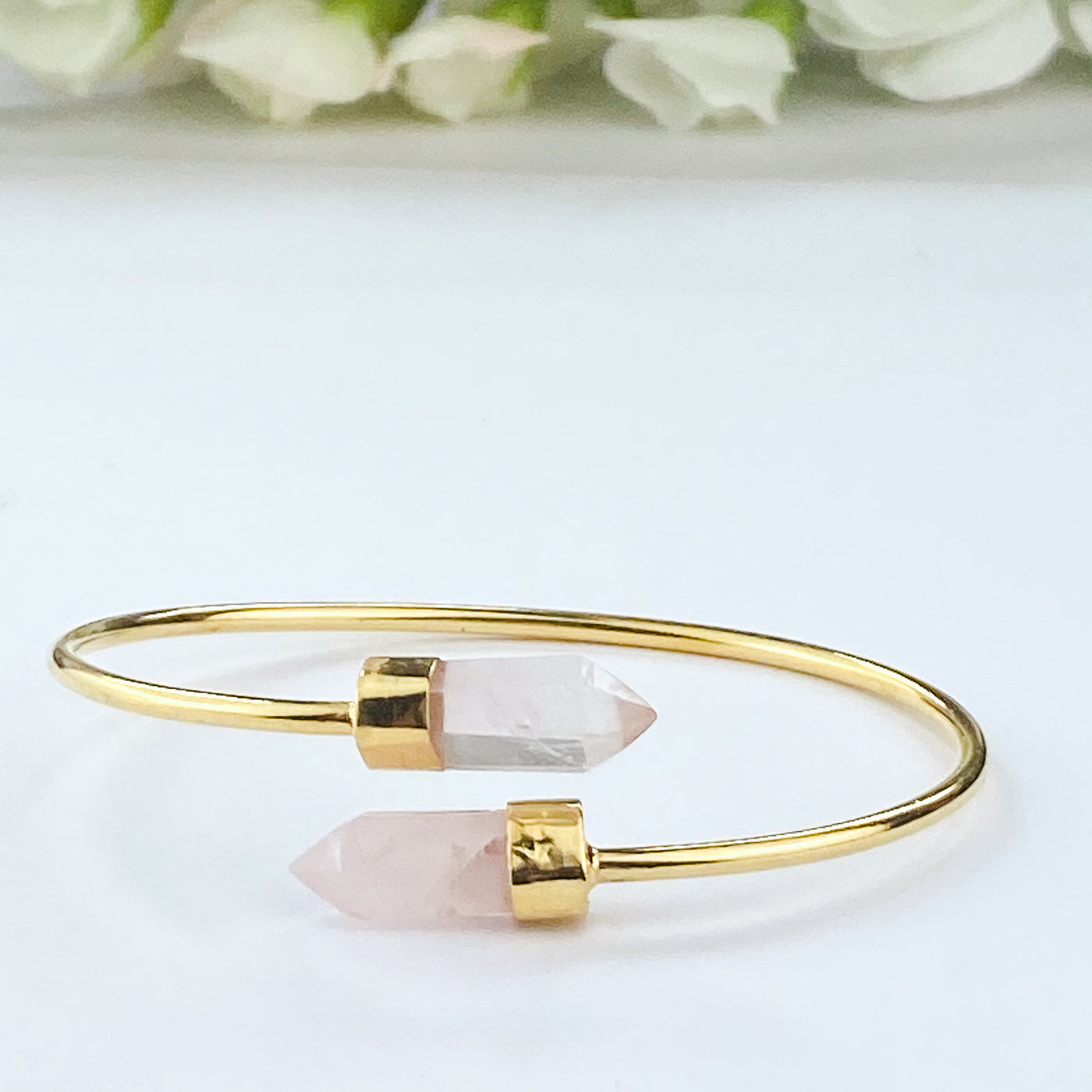 18k Gold Plated Bracelet | Rose Quartz Point - ForageDesign