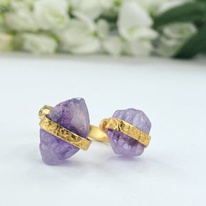 18k Gold Plated Ring | Raw Amethyst - ForageDesign