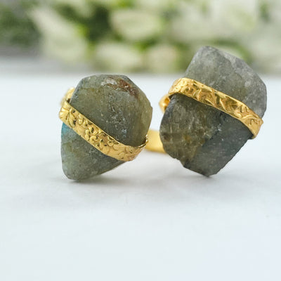 18k Gold Plated Ring | Raw Labradorite - ForageDesign