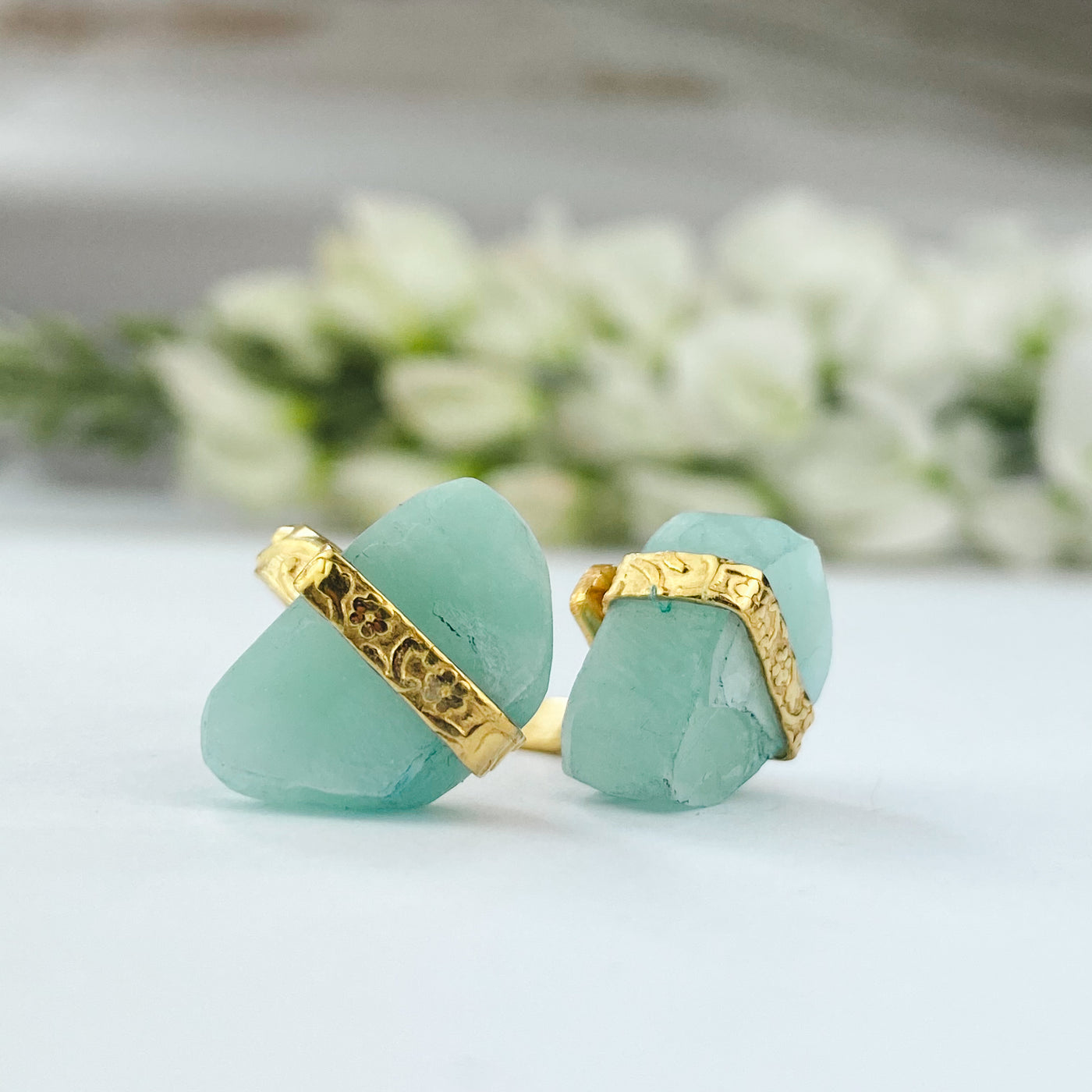 18k Gold Plated Ring | Raw Amazonite - ForageDesign