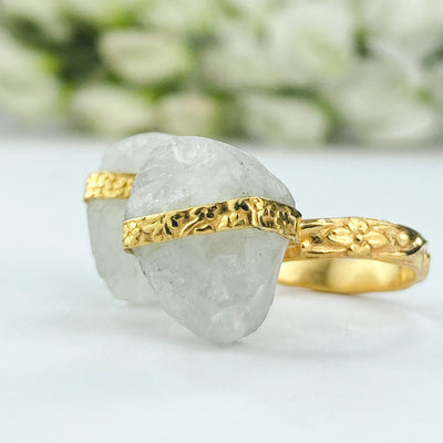18k Gold Plated Ring | Raw Moonstone - ForageDesign