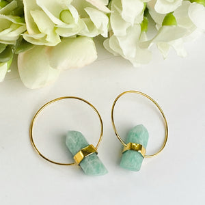 18k Gold Plated Hoops | Amazonite Point - ForageDesign