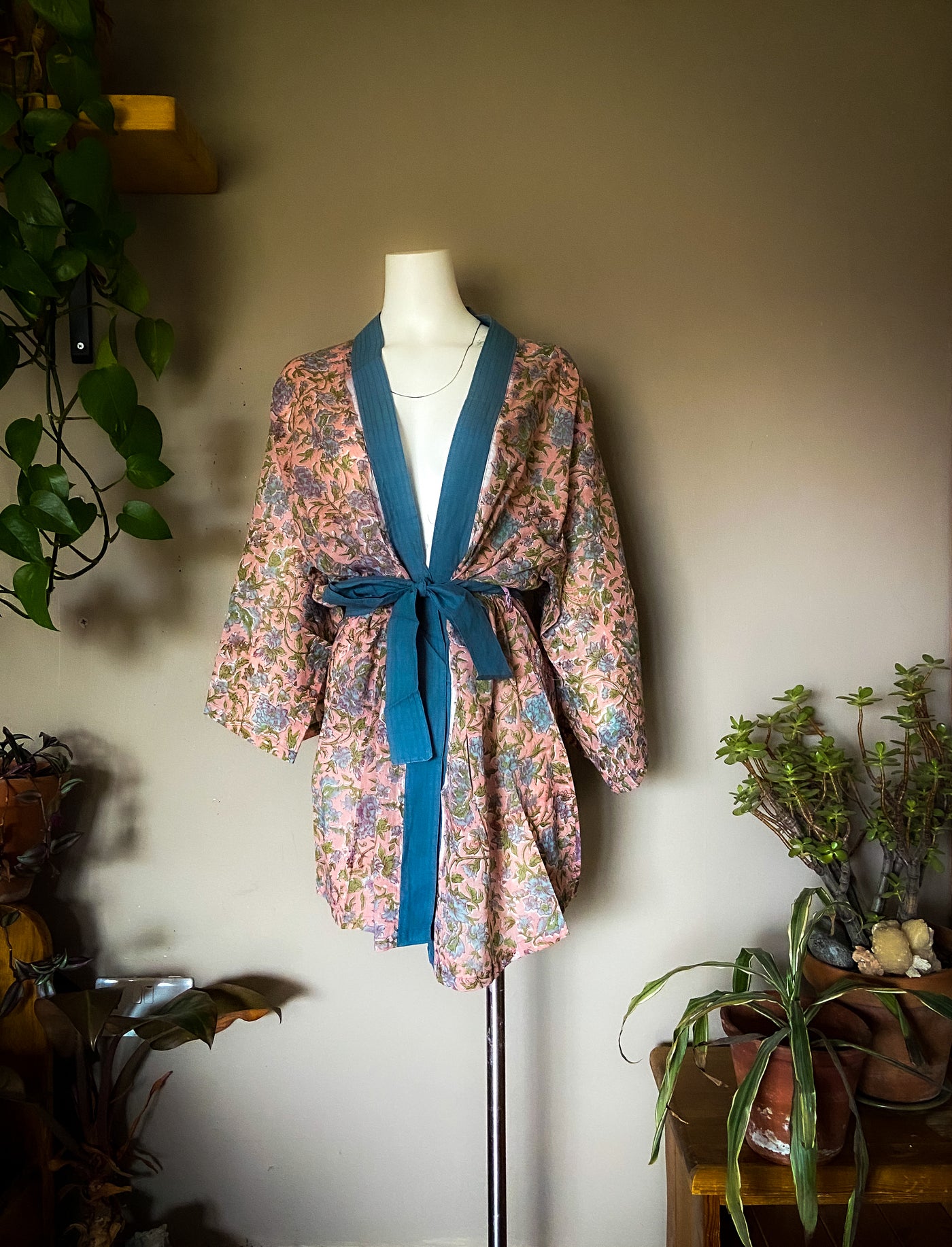 Botanical Block Print Kimono - Blush - ForageDesign