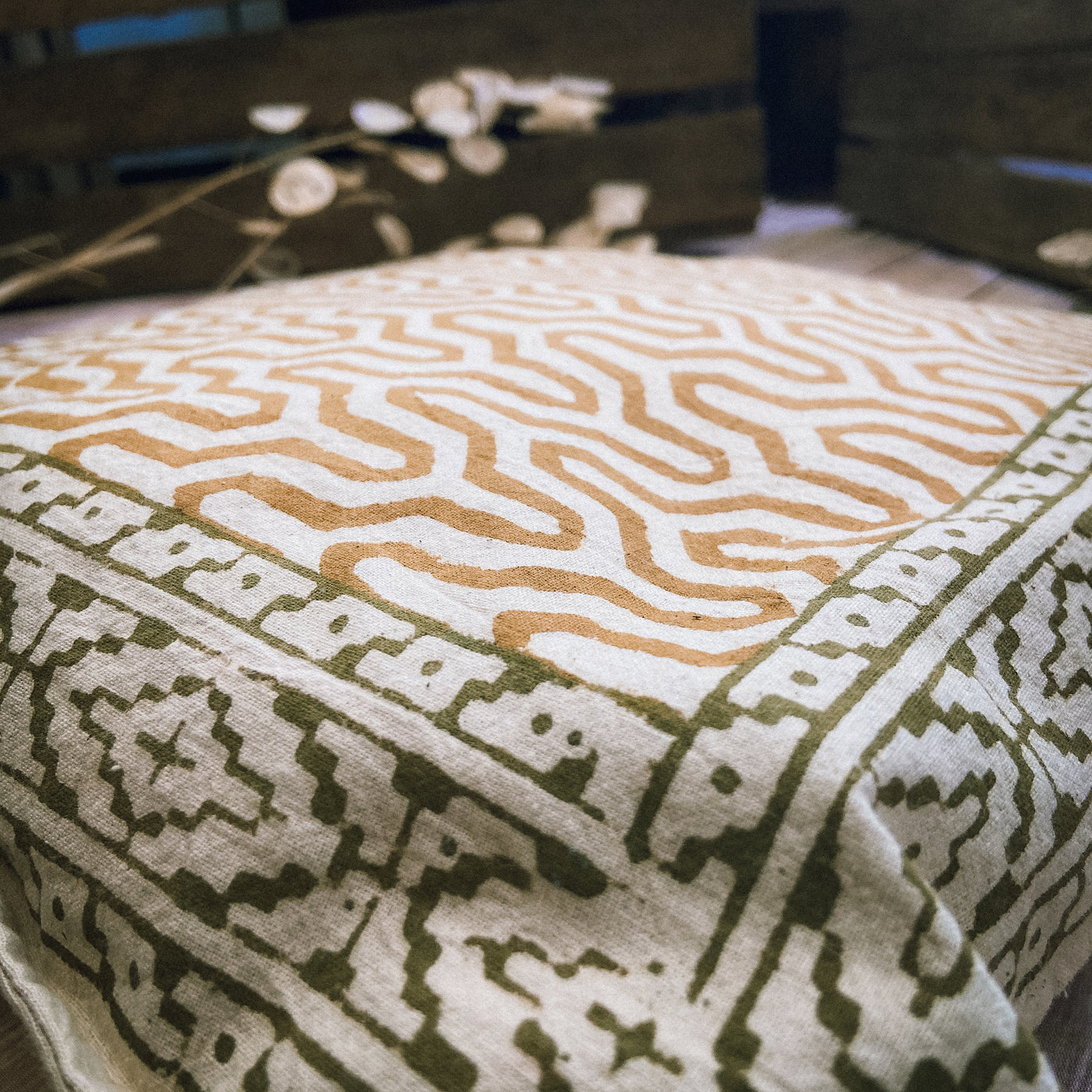 Block Printed Cushion - Geometric Nude - ForageDesign