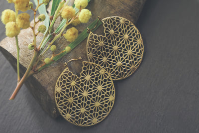 Brass Geometric Disk Earrings - ForageDesign