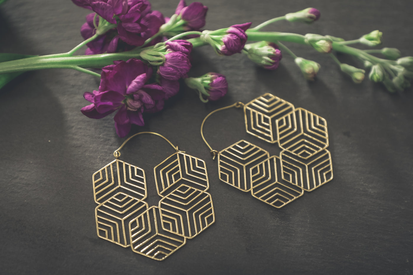 Brass Geometric Hoop Earrings - ForageDesign