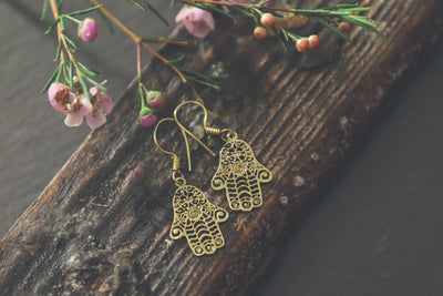 Brass Hasma Drop Earrings - ForageDesign