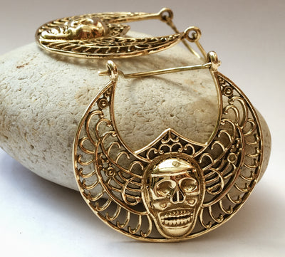 Golden Skull Hoops - ForageDesign