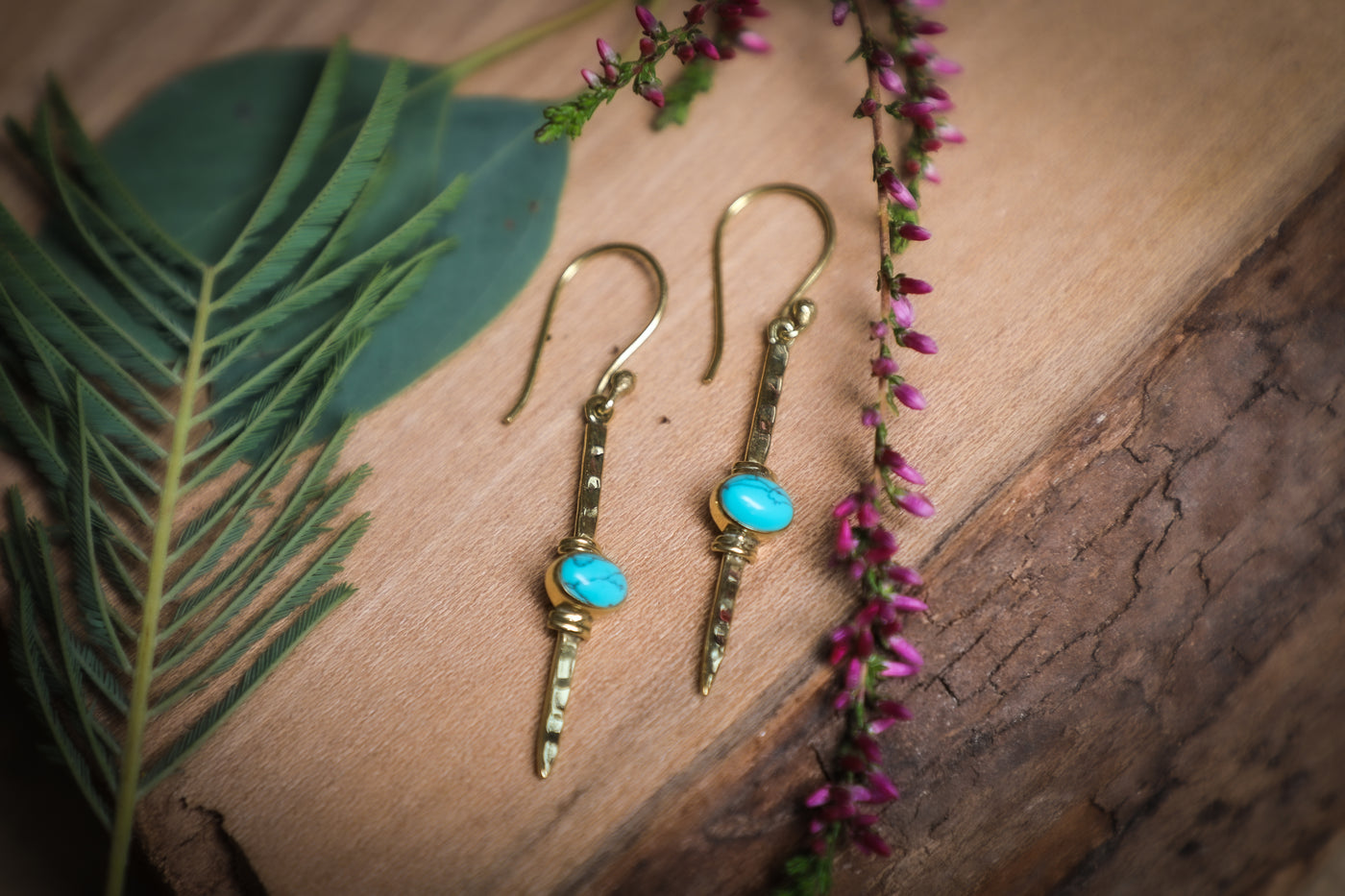 Turquoise spike Earrings in Pure Brass