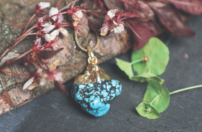 Raw Turquoise Gold Dipped Pendant - ForageDesign