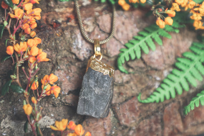Raw Labradorite Gold Dipped Pendant - ForageDesign