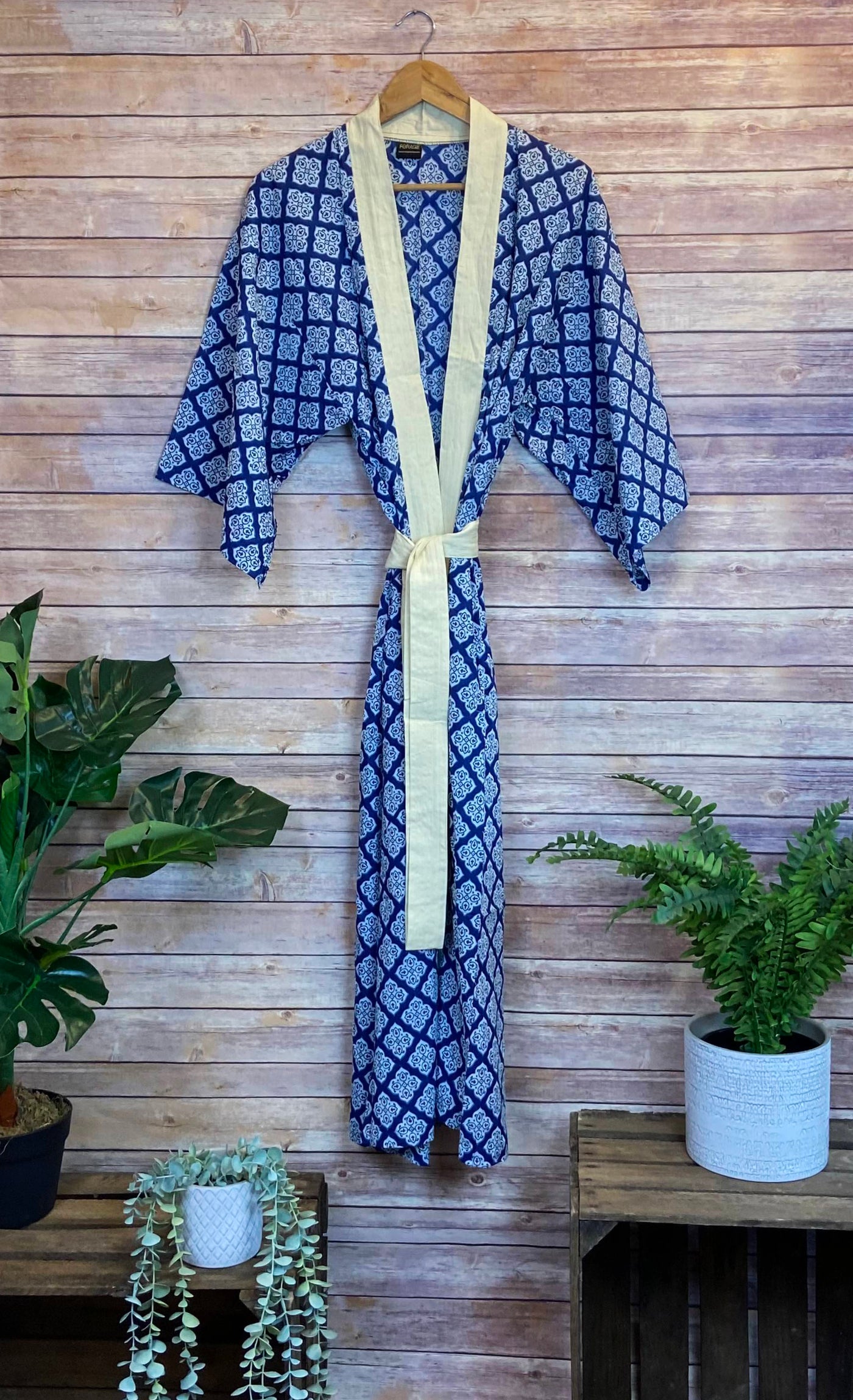 Long Botanical Kimono - Prussian - ForageDesign