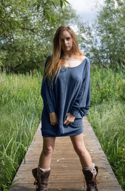 Oversized Drop Shoulder Jumper Dress - Blue - ForageDesign