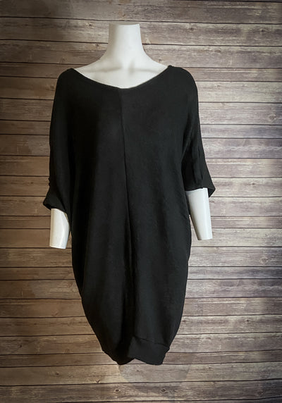 Oversized Drop Shoulder Jumper Dress - Black - ForageDesign