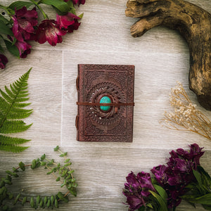 Small Leather Bound Book with Turquoise - ForageDesign
