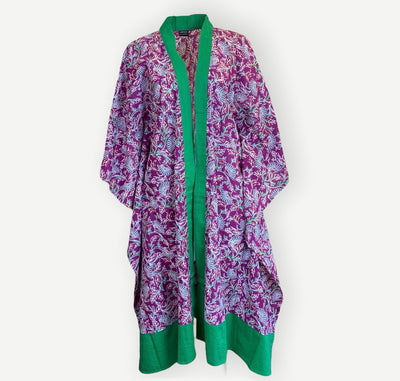 Longline Cotton Coverup - Pink & Green - ForageDesign