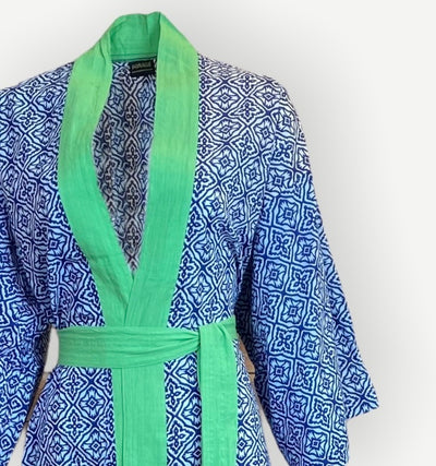 Long Geometric Kimono - Blue & Green - ForageDesign