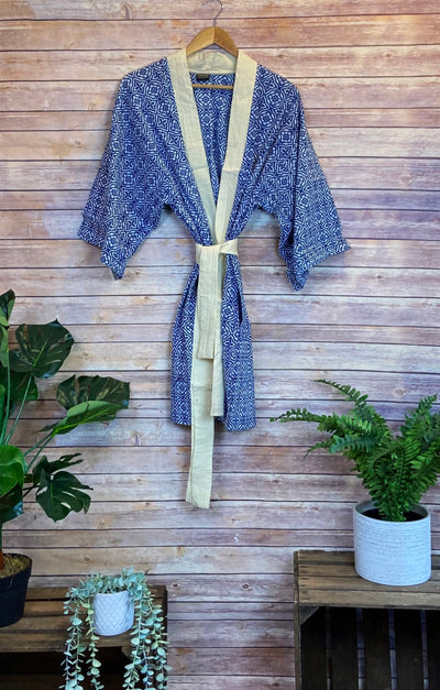 Short Botanical Kimono - Prussian - ForageDesign
