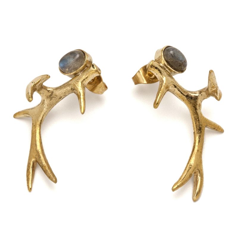 Antler Stud Earrings with Labradorite - ForageDesign