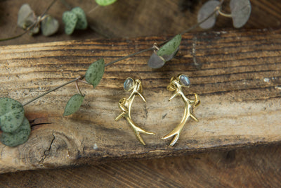 Antler Stud Earrings with Labradorite - ForageDesign