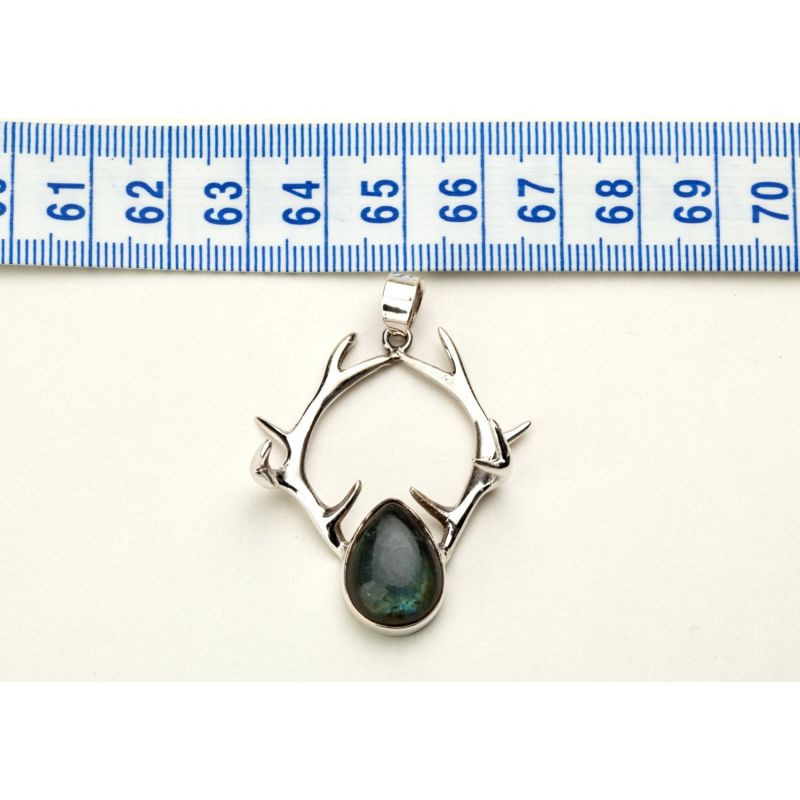 Silver Antler Pendant with Labradorite - ForageDesign