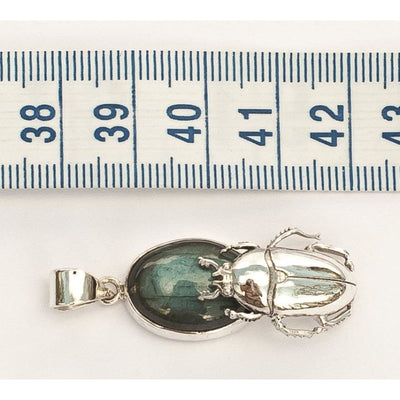 Silver June Beetle & Labradorite Pendant - ForageDesign