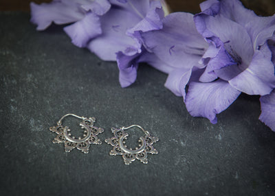 Silver Temple Flower Hoops - ForageDesign